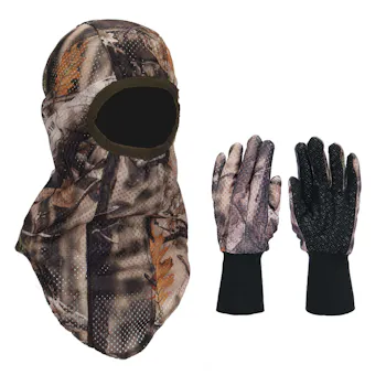 North Mountain Gear Camouflage Gloves and Face Mask Set -Breathable - Brown Woodland Camo