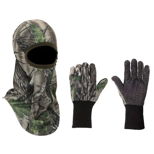 North Mountain Gear Camouflage Gloves and Face Mask Set -Breathable - Green Woodland Camo