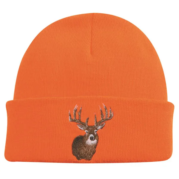 Outdoor Cap Knit Watch Cap w/Deer - Blaze Orange