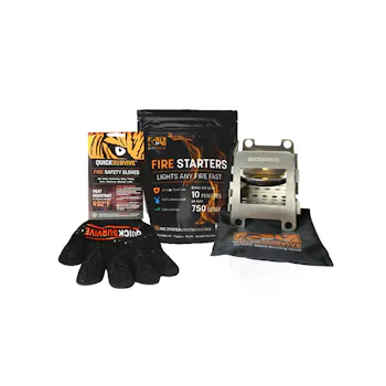 3 Piece Bundle - FIRE SAFETY GLOVE + 12 FIRE STARTERS + PORTABLE CAMPING STOVE